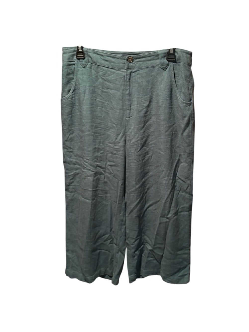 Modcloth Viscose/Linen Wide Leg Cropped Pants in Green Size 10